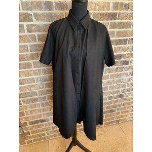 Kaelen shift cape dress short sleeve black button front classic designer small